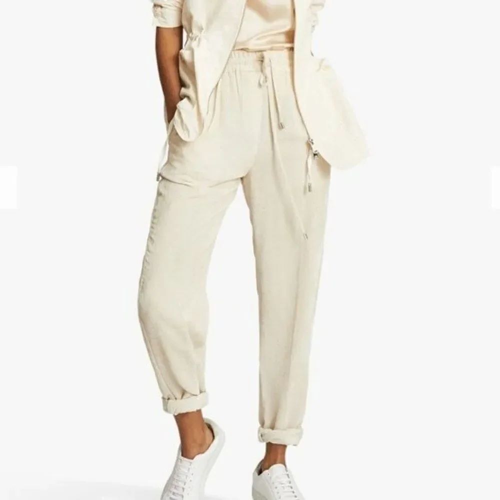 REISS Felicity high-waist jersey jogging bottoms in neutral size 2